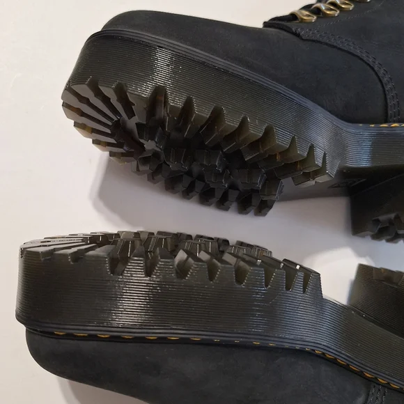 💎NWOB Dr. Martens "Leona" Black Suede Combat Heeled Boots - Picture 5 of 16